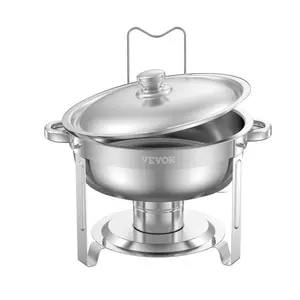 【FathersDayGift】VEVOR Chafing Dish Buffet Set,  5 Qt 2 Pack, Stainless Steel Chafer with 2 Full Size Pans, Round Catering Warmer Server with Lid Water Pan Folding Stand Clip, for Weddings Parties Banquets, Silver
