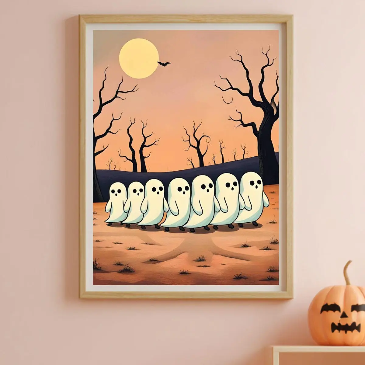 Cute Ghost Halloween Poster – Spooky Wall Art – Creepy Cute Print – Halloween Ghost Decor – Wall Artwork – Unframed