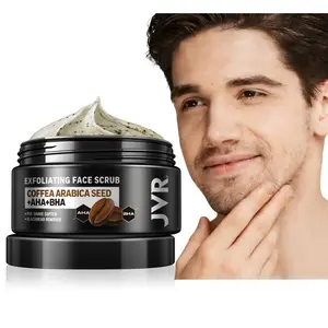 JVR Face Scrub for Men, Facial Scrub for Deep Exfoliating, Cleansing Blackheads, Ingrown Hair, Pre-shave Soften, Skin Repair, Face Care Product, Removing Pore Clogging Dirt, Organic Formulated with Coffee Extract, AHA and BHA Face Exfoliator (4.23 oz)