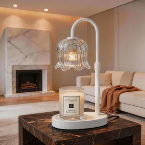 Modern metal candle heating light with timer and brightness adjustment, flame-free for safety, flower-shaped decor; suitable for home decoration and relaxation; scented candle heating light, TikTok Shop seasonal celebration events. dimmable living