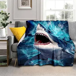 1pc Shark Blanket Lightweight Flannel Blanket Throw Blanket For Sofa, Bed, Travel, Camping, Living Room, Office, Couch, Chair, And Bed