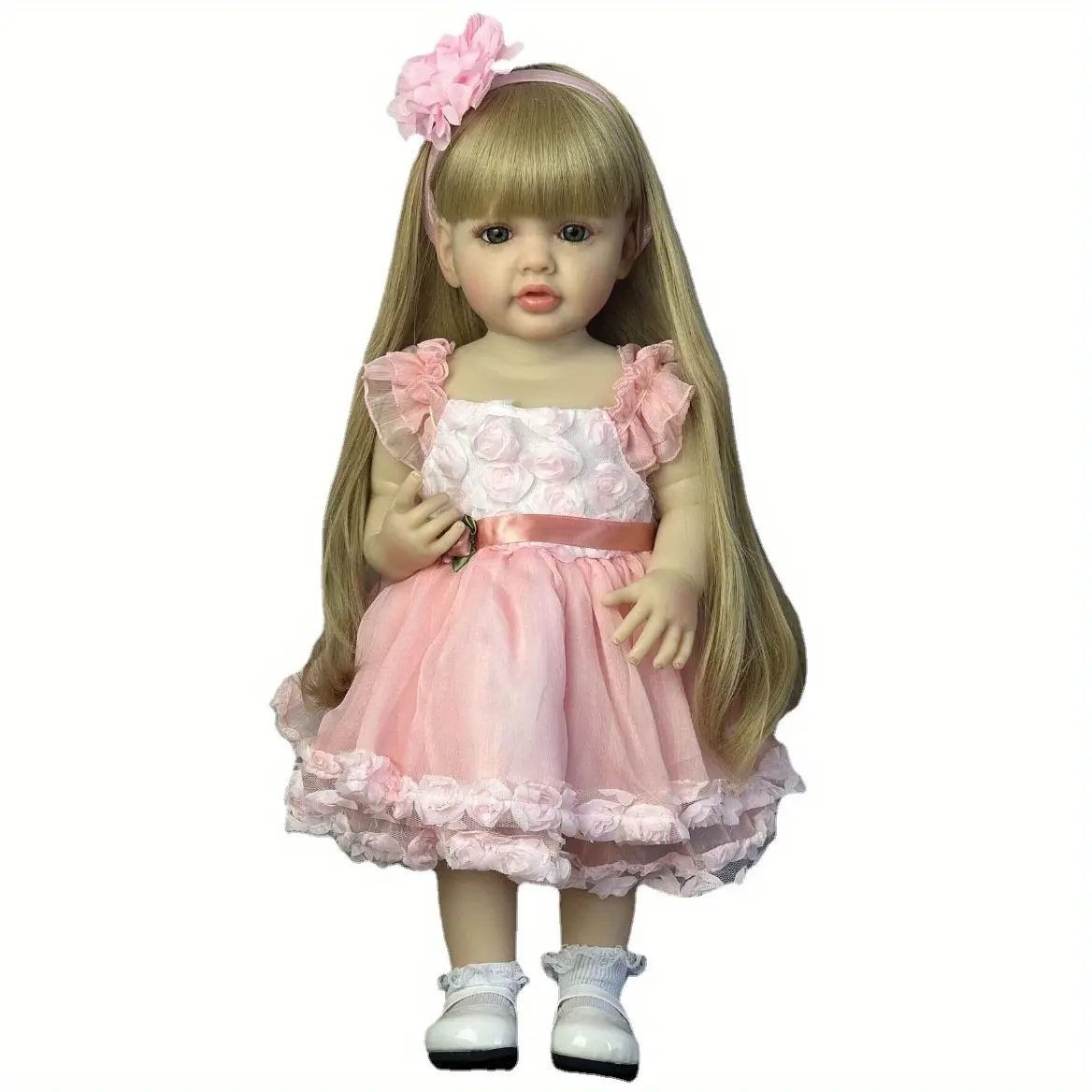 BZDOLL 55cm (22in) Lifelike Full Body Vinyl Reborn Baby Girl Doll - Soft Washable Silicone Princess Babydoll Set, Toy Gift for Kids (Christmas, Halloween), Babydolls, Doll Set