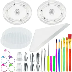 56 count Cookie Decorating Kit Supplies Including  Turntable Decoration Brushes Scribe  Piping Bags Icing Tips for Cookie Cupcake Cake Decorations
