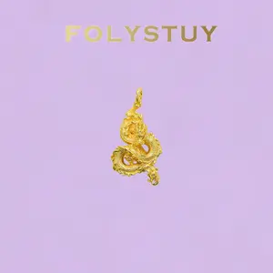 《K141》Detailed Coiled Dragon Charm, 45mm Height, Lucky Eastern Dragon Pendant