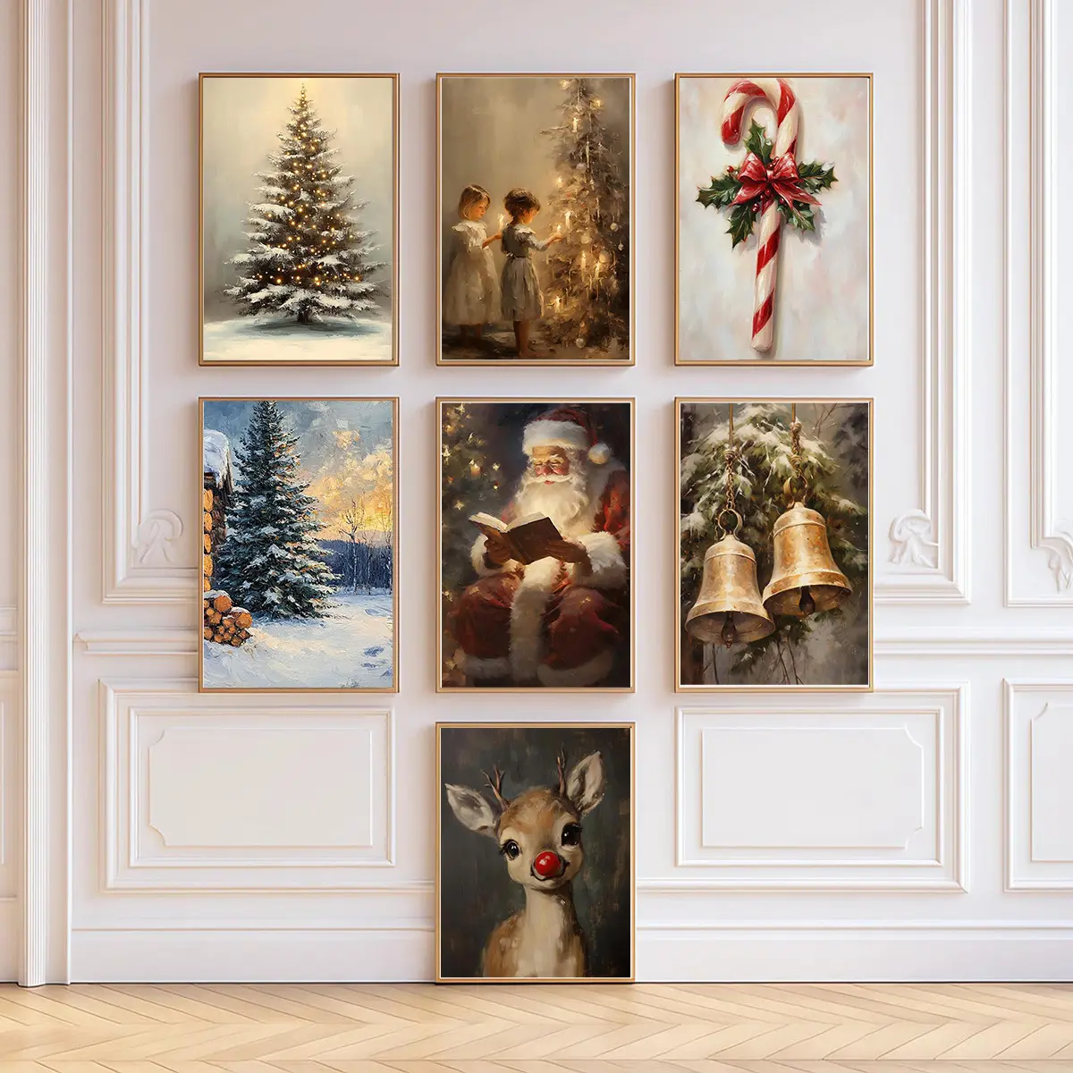 Vintage Artistic Christmas Wall Art Prints - Home Decor Posters for Bedrooms, Living Rooms - Festive Holiday Gifts