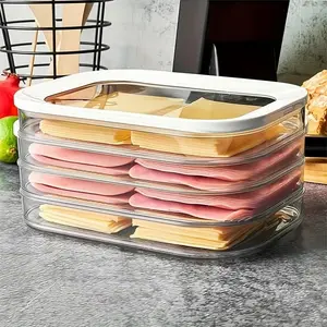 4 Layer Stackable Plastic Transparent Food Storage Containers, Refrigerator Organizer Box, Meat Preservation Box, Reusable Freezer Safe, Suitable for Cheese, Sushi, Shrimp