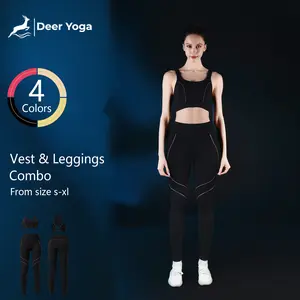 Deer Yoga Women's Sleeveless Activewear Set with Reflective Strips High Elasticity Moisture Wicking Quick Drying Pockets Night Sportswear Set for Yoga Gym Outdoor Activities