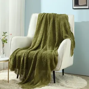 CREVENT Knitted Blanket Bohemian Style , Lightweight Soft Decorative Throw, Vintage Solid Color Sofa Cover, Home Bedroom Napping Blanket, 50" x 60"
