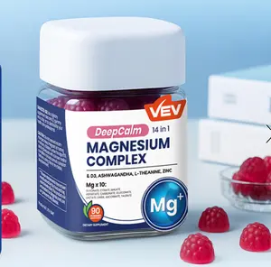 Deep Calm Magnesium Complex 14-in-1 Gummies with D3 Ashwagandha L-Theanine Zinc No Added Sugar Vegan Glycinate Gummies Magnesium Complex Supplement for Women and Men Deep Sleep Relaxation Muscle Calm Support 90 Count