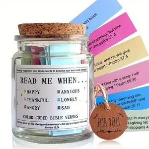 Bible Verse Glass Jar with Lid & Prayer Card, 1 Count Emotional Support Jar, Decorative Inspirational Christian Gift for Friends Lovers Family, Glass Material