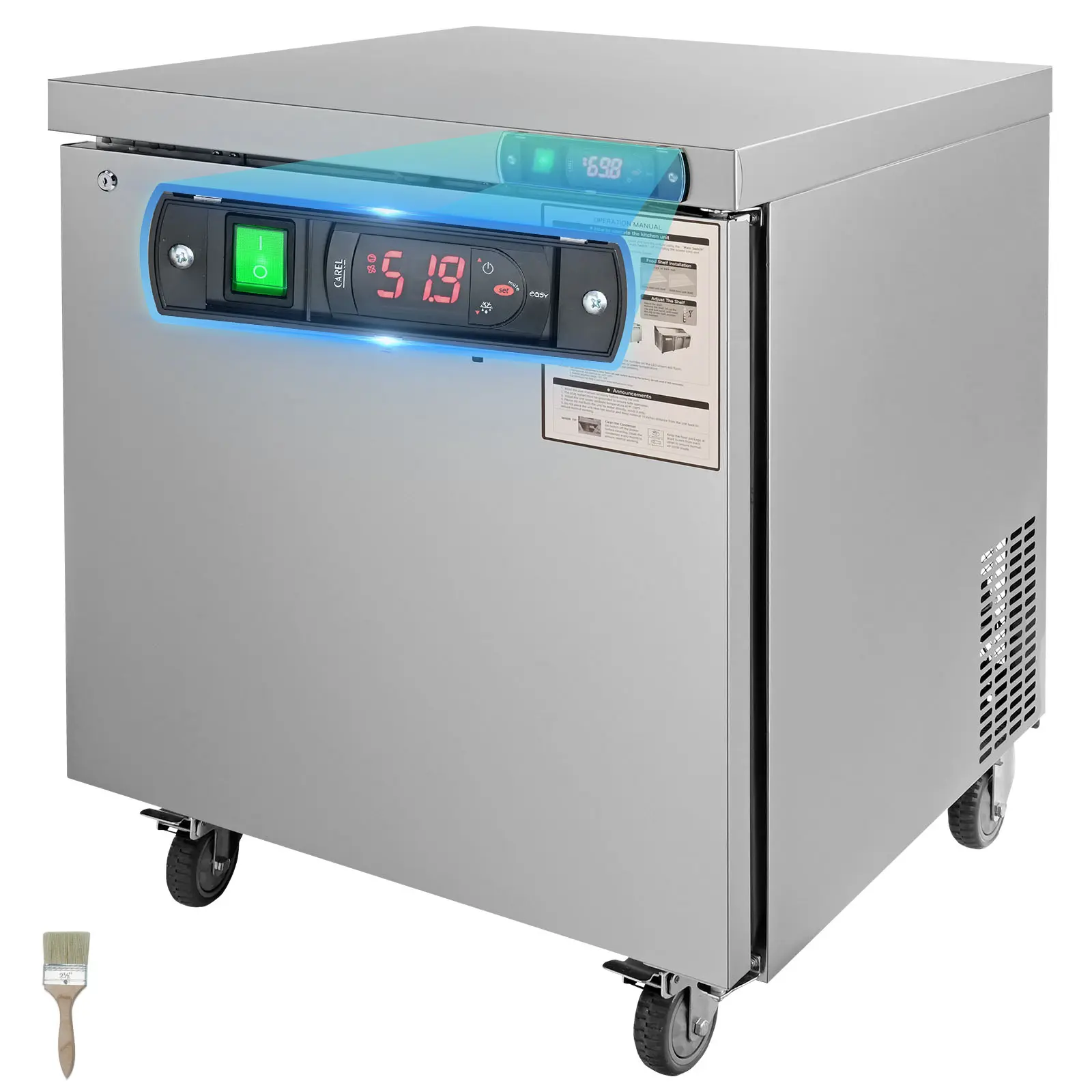 【Summerfinds】VEVOR 28-in Stainless Steel Undercounter Refrigerator, 7.4 Cu Ft Fan-Cooling High-Efficiency Unit, Lockable Door, Interior Light, ETL Certified, Ideal for Restaurants, W/ Chopping Board & Cleaning Brush, W/ Countertop Compatibility