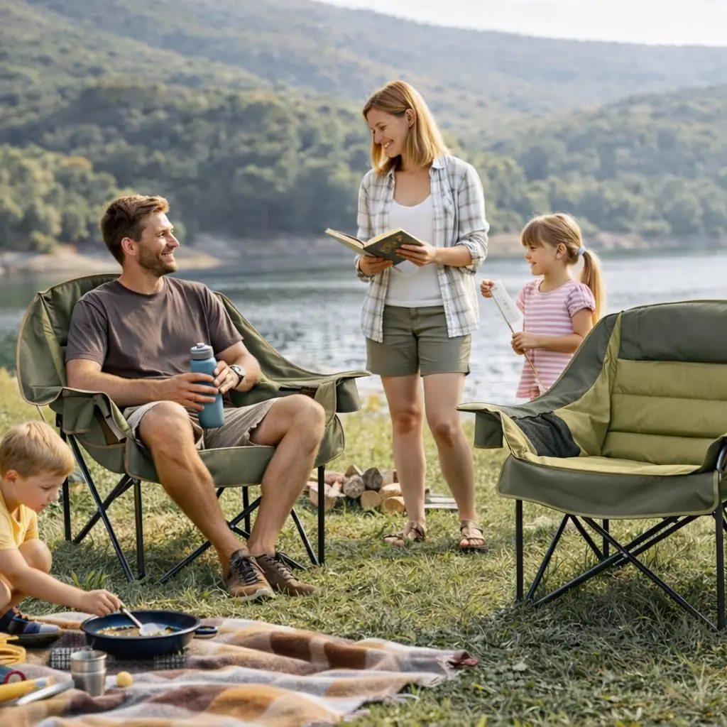 Oversized Padded Folding Camping Chair with Side Pocket Cup Holder & Carry Bag, Heavy Duty 400lbs Capacity for Adults Fishing Sports Travel