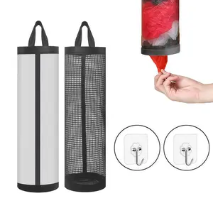 Free 2 Self-Adhesive Hooks,2 Counts Plastic Bag Storage Bag,Hanging Foldable Mesh Bag,Garbage Bag Organizer,Kitchen Storage Bag,Kitchen Organizer,Household Items.