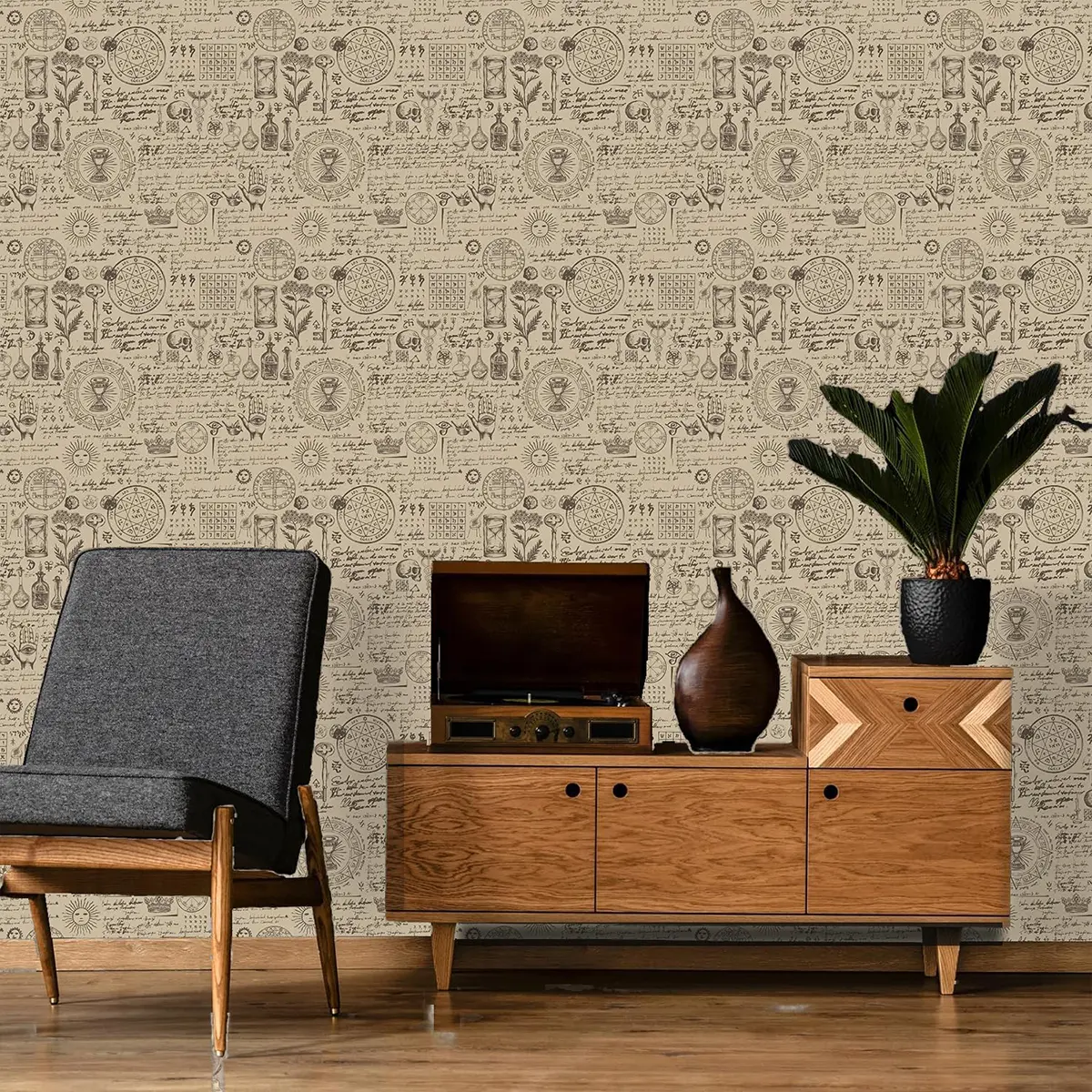 Vintage Hand-Painted Wallpaper with Classic Geometric Patterns, Self-Adhesive and Removable, Colorful and Beautiful for Living Room and Bedroom Decor