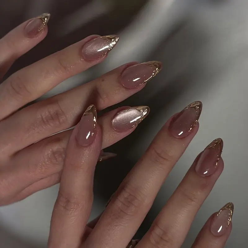 Cat Eye Trendy Almond Nail Stickers, Sparkling Fashion Design, 24pcs Lines False Nails, Glossy False Nails, Decorative Nails, Glittering Fake Nails, Perfect for Women Girls Dating Party