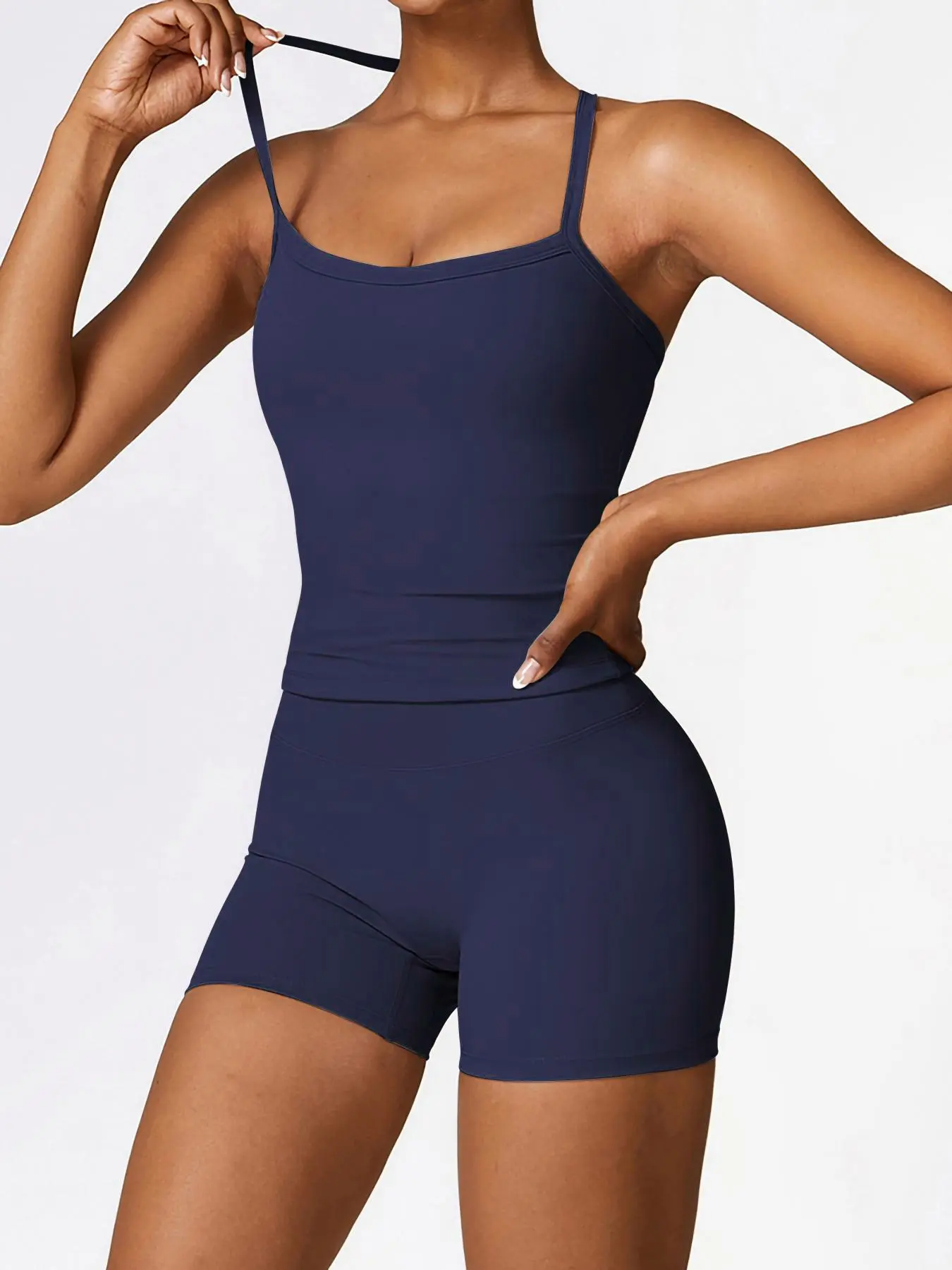 Yoga Fitness Outdoor Spring Summer Casual Sports Tank Top Shorts Set, Sleeveless High Waist Slim-Fitting Backless Design, High Stretch Activewear, Sportswear Set