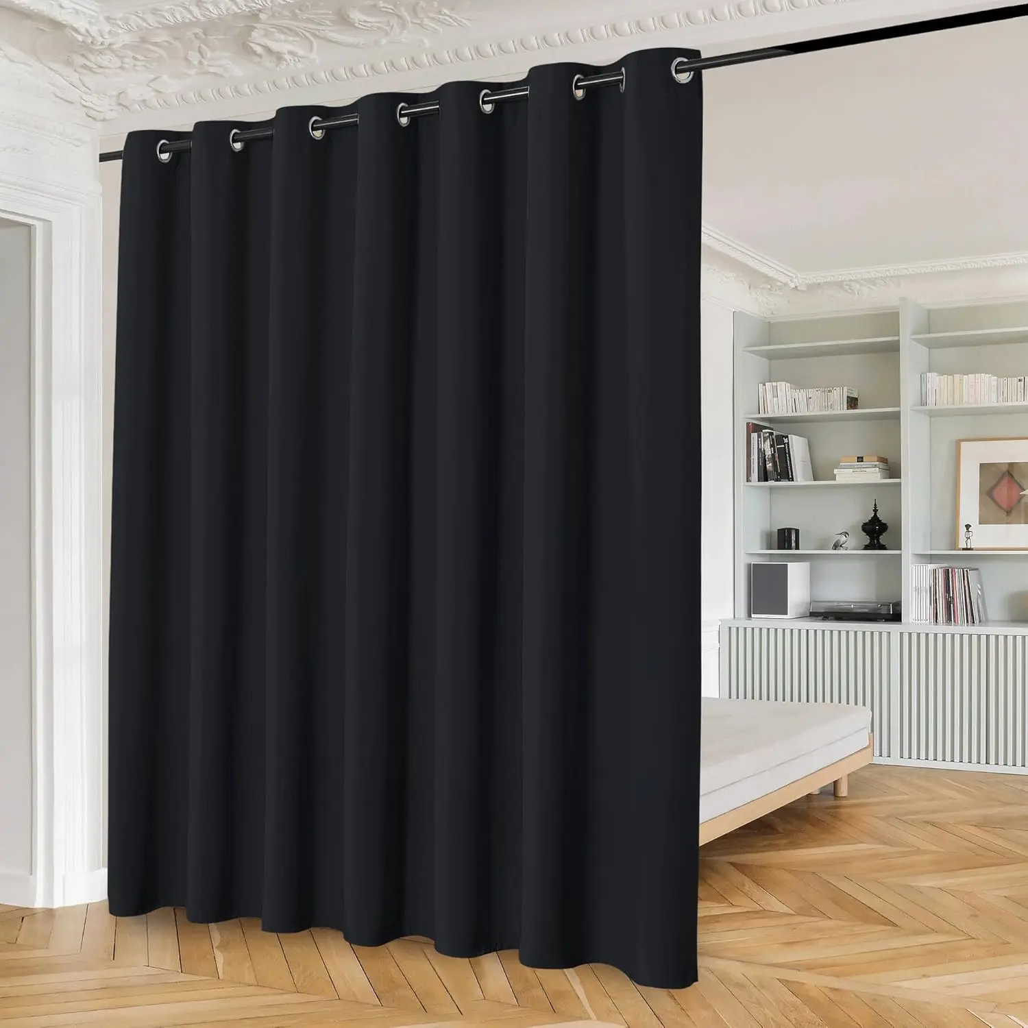 Blackout Curtains 84 Inches Long for Patio Sliding Door Black Solid Extra Wide Room Darkening Thermal Insulated Room Divider Soundproof Grommet Window  Drapes,100x84 Set of 1