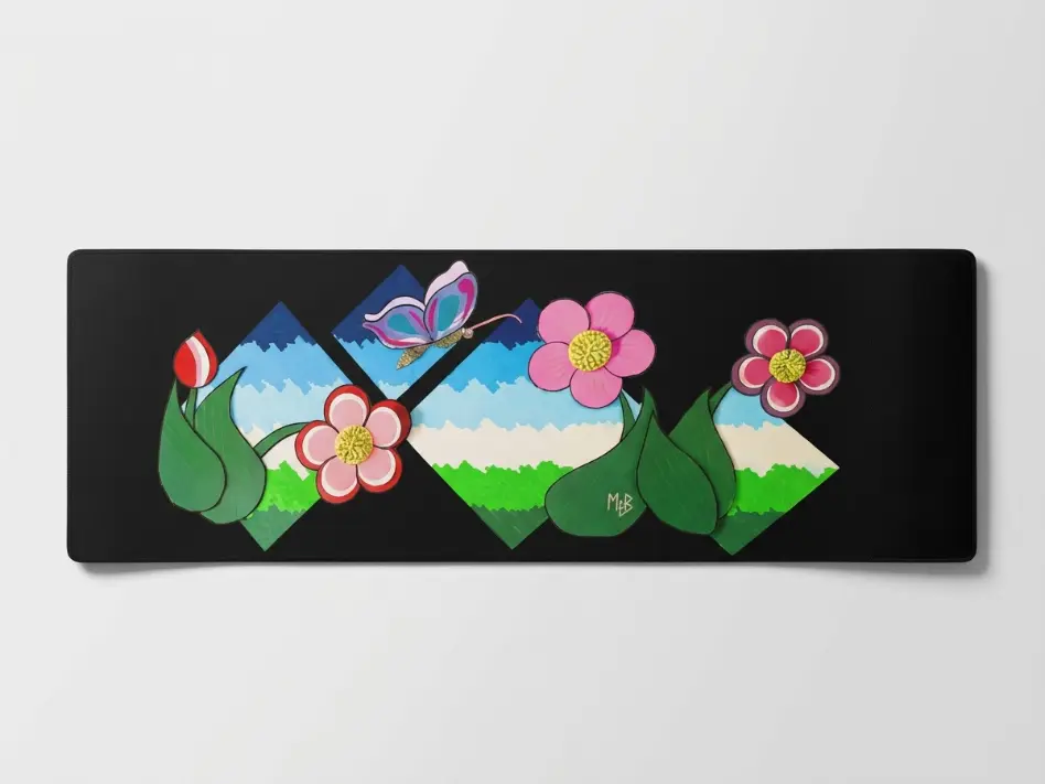 Flower Field Fantasy Black Yoga Mat – Non Slip Microsuede Top – Anti Skid Rubber – Exercise & Meditation Mat