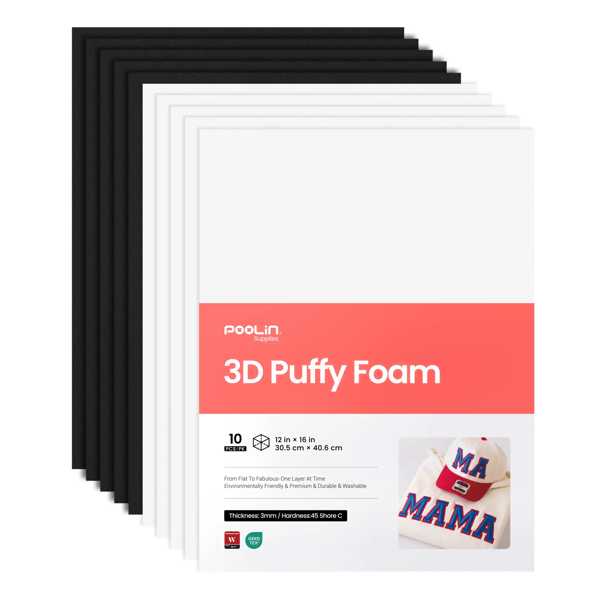PooLin 3D Puff Embroidery Foam Sheets 3mm Thick 12 x 16 Inch 10pcs PooLin 3D Puff Embroidery Foam Sheets 3mm Thick 12 x 16 Inch 10pcs