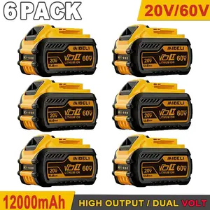 2-PACK Dewalt 12.0Ah 20V/60V Lithium-ion Battery Pack DCB606 DCB609 DCB612 for Cordless Power Tools Rechargeable High Capacity