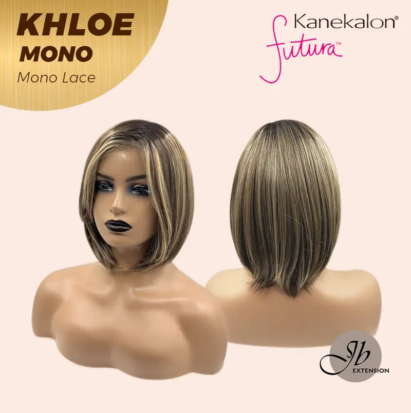 JBEXTENSION KHLOE MONO Monofilament Handmade Wig 6X5 Full Monofilament Hand Tied Top Wig 12 Inches Bob Cut Hazelnut Blonde Highlight Mono Lace Handmade Futura Fiber Wig With Anti-slip Silicone Strips Glueless Wig KHLOE MONO【BENDY EAR TABS】