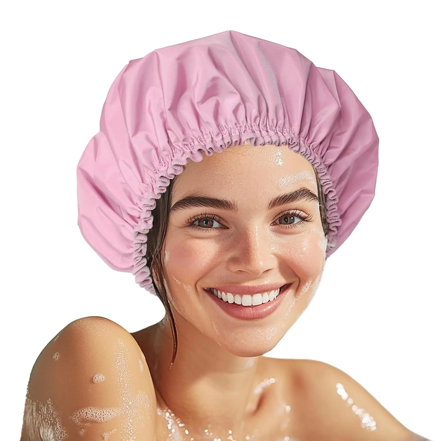 Shower Cap for Women, Double Layer  Bath Cap,  Hair Protector, Large  Shower Bonnet Washable Elastic Band Bath Hair Hat for Long Hair, Braids, - Purple