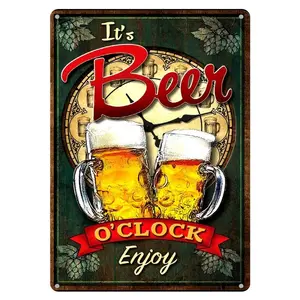 Vintage Beer Pattern Metal Sign, Beer Clock Enjoy Letter Design Wall Decor, Rustic Farmhouse Design Wall Art Decor for Home Garden Bar Coffee Shop