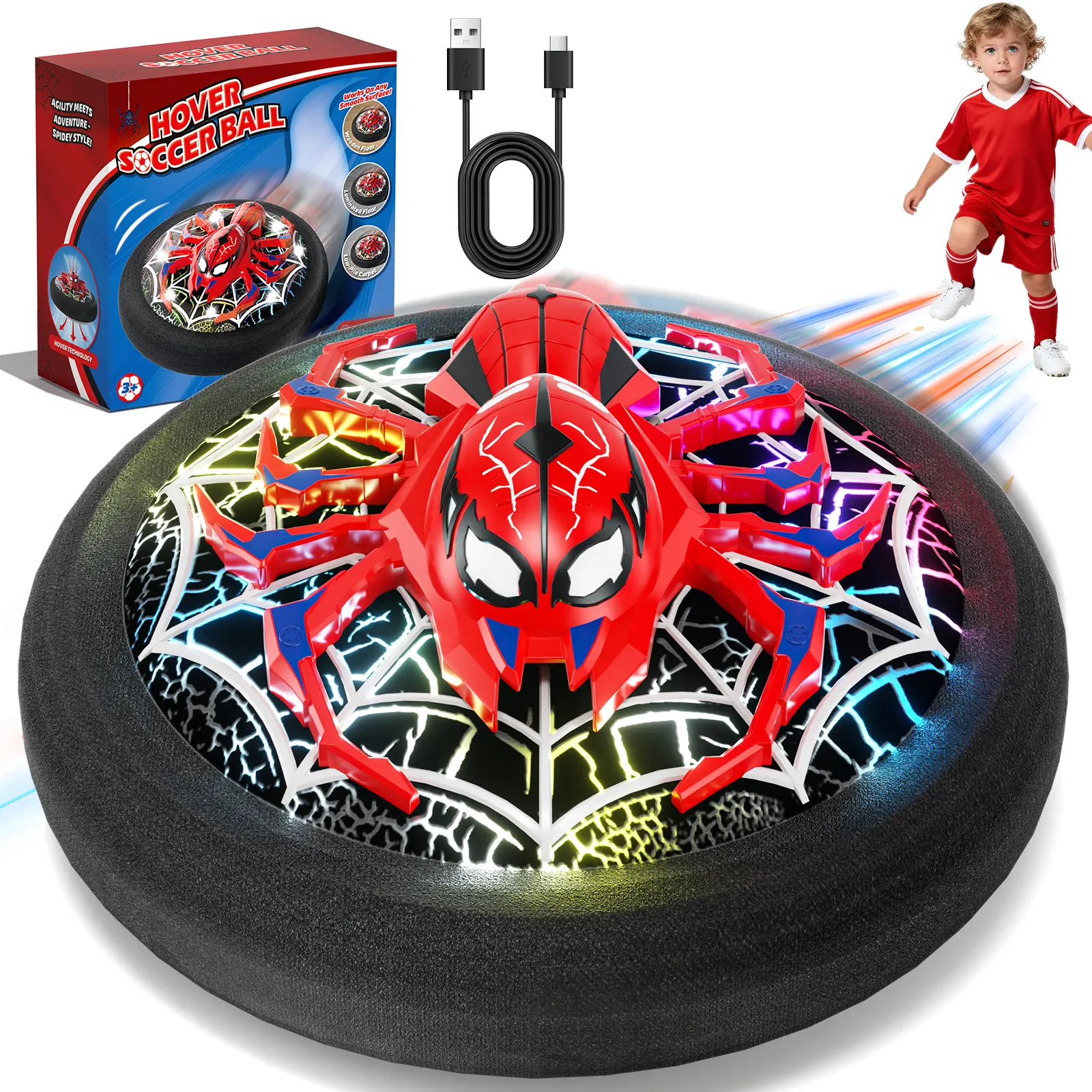 Indoor Spider Hover Soccer Ball Game, LED Light Up Floating Ball for Kids,  with USB Rechargeable Battery, Perfect Birthday Present for Ages 3-12 Magical Hover Ball Rechargeable Smart Ball