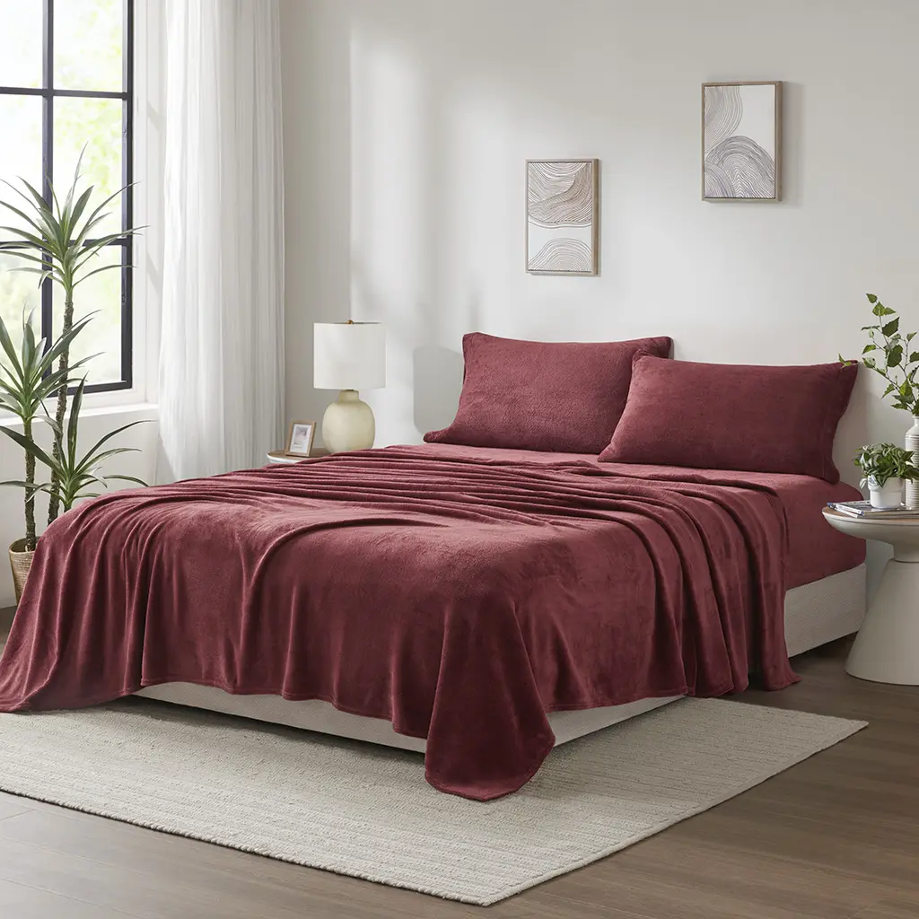 Twin Size Bedsheets Set - 360 Stand True North TN20-0581 100% Polyester Soloft Micro Plush Comfy Bedding, 66x96x0.13in Burgundy, Brushed Sides, OEKO-TEX Safe, Machine Washable, Warmth-Focused Sheets & Pillowcases, Comfy Bedding Set