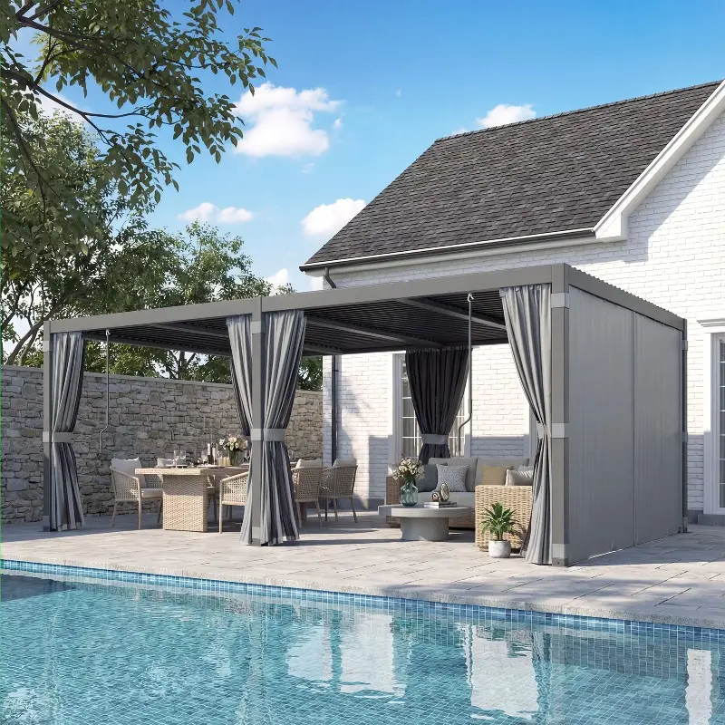 11.9FT x 19.2FT Outdoor Pergola with Adjustable Louvered Roof, Aluminum Hardtop Gazebo for Patio, Backyard, Garden & Pool Party, All-Weather Outdoor Patio Cover Shelter