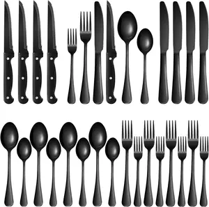 24-Piece Black Silverware Set with Steak Knives Black Stainless Steel Flatware