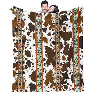 Animal Vintage Soft Blanket, Cowhide Print, Warm Lightweight Plush Throw, Room Decor, Suitable for Kids & Adults, Single-Sided Printed
