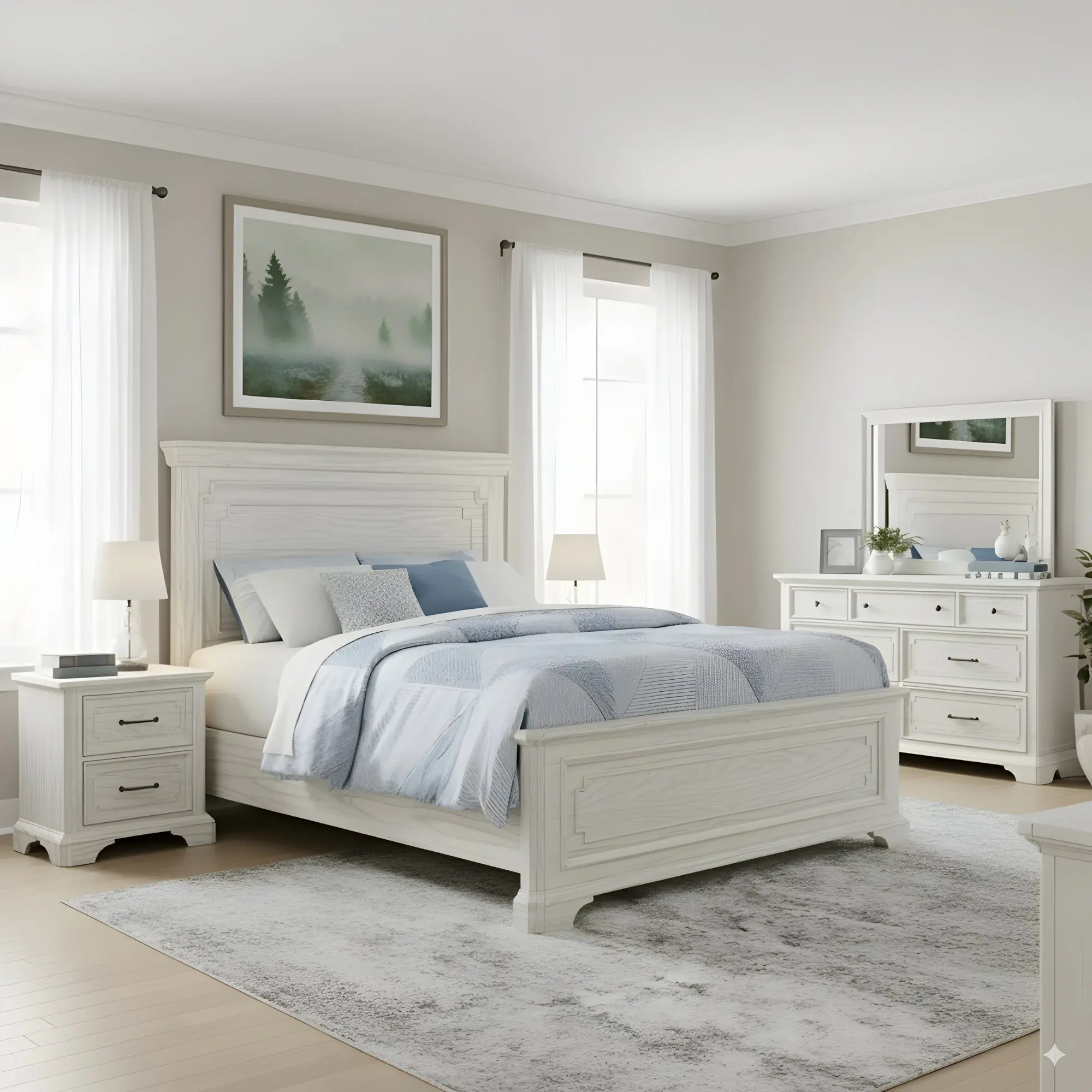 Clara Panel Bed, White Mist