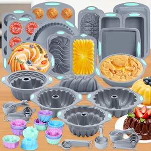 93/72/42 Pieces，Silicone Bakeware Set, Non-Stick Kitchen Oven Baking Pans, Silicone Cake Molds with Muffin Pan, Cookies Baking Sheet, Cake Pan, Donut Pan and Loaf Pan，Silicone Molds for Homemade Cake, Bread and Jello，Happy Valentine's Day