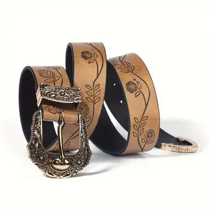 Vintage Bohemian Embossed Women's Belt 1.5inch Wide Versatile Accessory for Dresses Jeans Shirts Perfect for Weddings Parties Daily Wear
