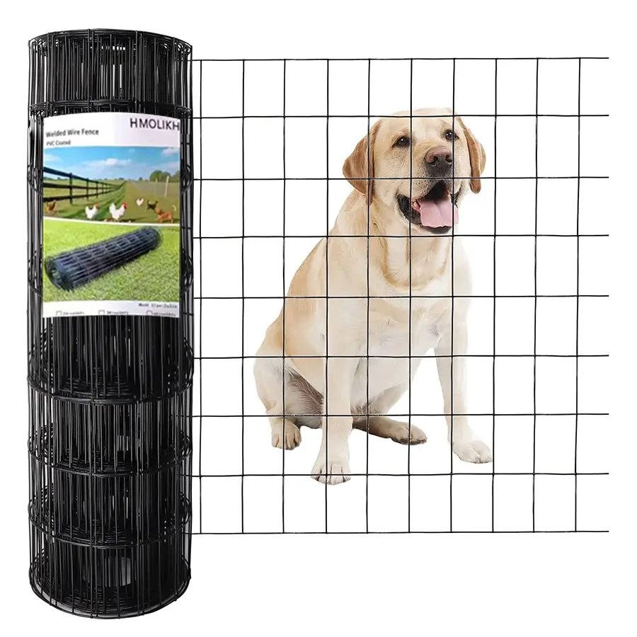 Black PVC Coated Welded Wire Fence 48Inch x 50 Foot, 2 Inch x 4 Inch 16GA, Garden Border Fencing Roll Vinyl Coating Metal Wire Mesh Hardware Cloth for Yard Vegetable Plant Protection