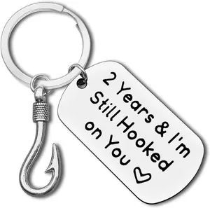 2 Years Anniversary Jewelry 2nd Year Anniversary Wedding Keychain Couple Keyring Fishing Lure for Men Fisherman Gifts for Husband Boyfriend Fishing Lovers Gift Valentines Birthday Present