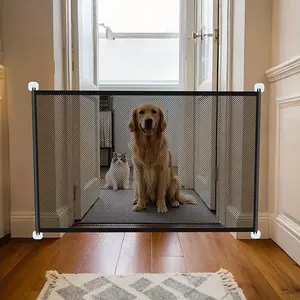 Foldable Pet Fence for Cats and Dogs, No Drilling Installation, Safety Net with Hooks, Portable Outdoor Pet Gate, Durable Mesh Design