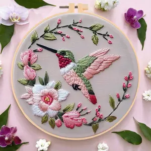 Bird & Flower Pattern DIY Embroidery Kit, 1 Set Embroidery with Hoop Suture Practice Kit for Adults, Handmade Unfinished Products Gifts, Embroidery Design
