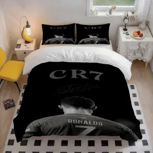 3pcs RONALDO CR7 Three-piece patterned bedding set, duvet cover and pillowcases, multi-color printing, suitable for all seasons, ideal for home, suitable for family, friends and lovers, 1 Duvet Cover + 2 Pillowcases (No Insert), Bedroom Bedding Set
