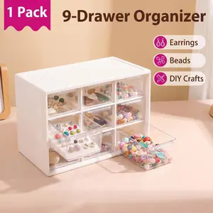 Navy Healing Style Nine-Grid Drawer Organizer, High Transparency Visible Partition Dustproof, Cosmetics Jewelry Desktop Storage Box, Cosmetic Organizers