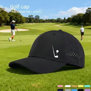 1pc "Golf Ball and Club" Printed Six-Panel Quick-Dry Baseball Cap with Laser Perforated Breathable Mesh Dad Hat