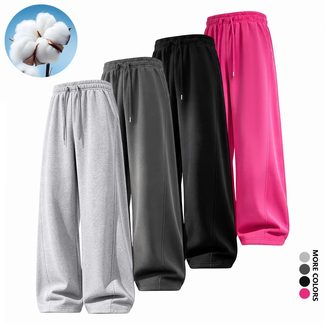 Men's Oversized Wide-Leg Jogger Pants, Relaxed Fit Sweatpants with Drawstring Waist, Front Topstitching Detail, and Pockets