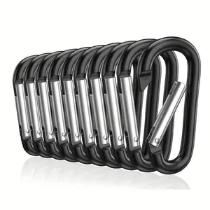 10pcs Durable Black Aluminum Carabiners - Rubber Grip, Easy Attachment, Ideal for Keys, Backpacks, & Water Bottles