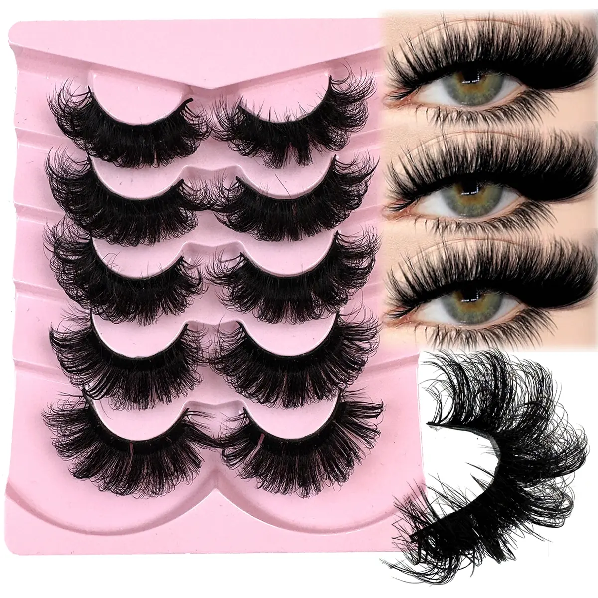 5 Pairs DD Curl False Mink Eyelashes, Natural Dramatic Soft Cross Reusable Fluffy Volumized False Eyelashes Daily Russian Striped Cat Eye Long Tail Volume Focused Lashes