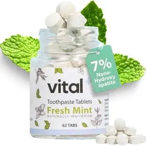Vital Toothpaste Tablets With 7% Nano-Hydroxyapatite - Remineralizes & Whitens, Combats Sensitivity, Fluoride Free , Plastic Free & Eco Friendly, Travel Friendly