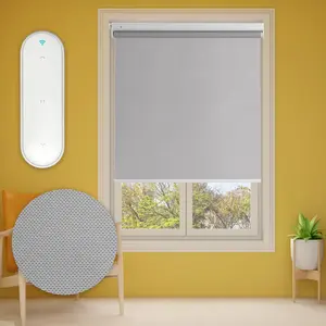 Motorized Roller Blinds Shade, 100% Blackout Free Stop Window ShadesBlackout Smart Roller Shades, Cordless Rechargeable Automatic Blinds for Home Office (Grey, 34 x 72)