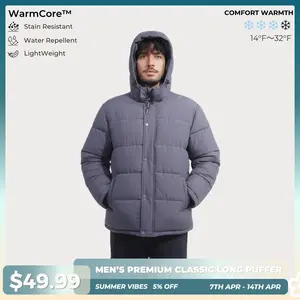 PUFFIT WarmCore Men's Premium Detachable-Hood Puffer Classic Lightweight Winter Coat, Windproof, Water-Repellent, Adjustable Drawstring Design