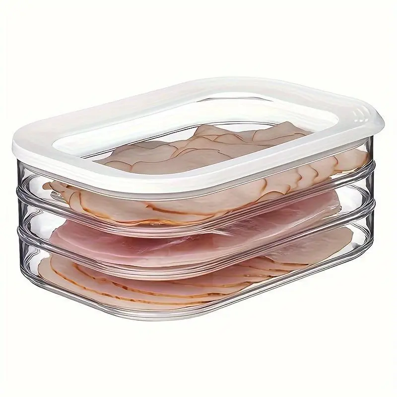 3-Tier Stackable Deli Meat and Cheese Storage Organizer with Lid, BPA-Free Plastic Refrigerator Food Storage Containers, Dishwasher Safe Set, Organized Food Storage