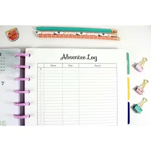 Absentee Log for 11-Disc Big Teacher Happy Planner, Teacher Planner Inserts, Pre-punched Planner Inserts, Pre-punched Teacher Inserts